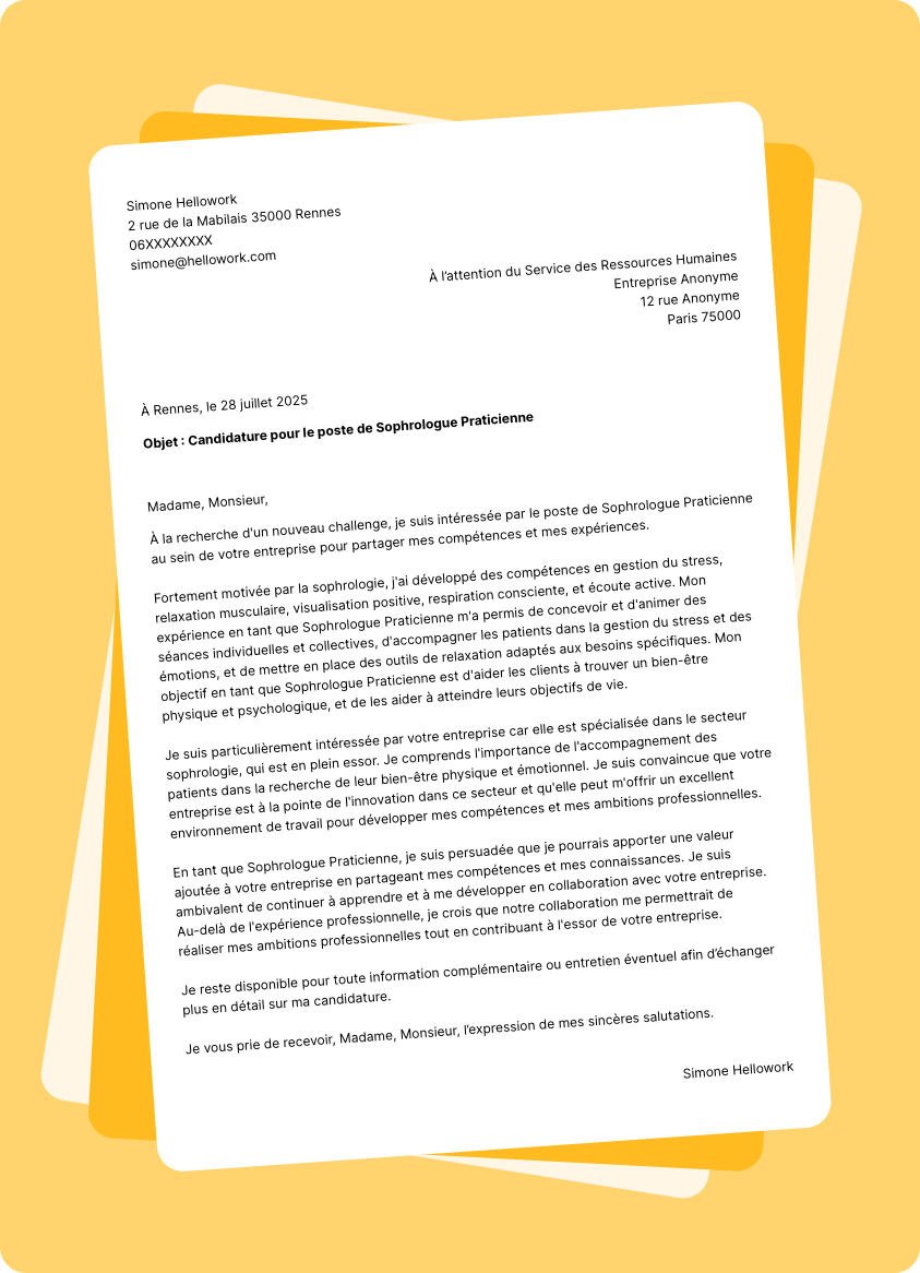 Exemple lettre de motivation pour le secteur Sophrologie