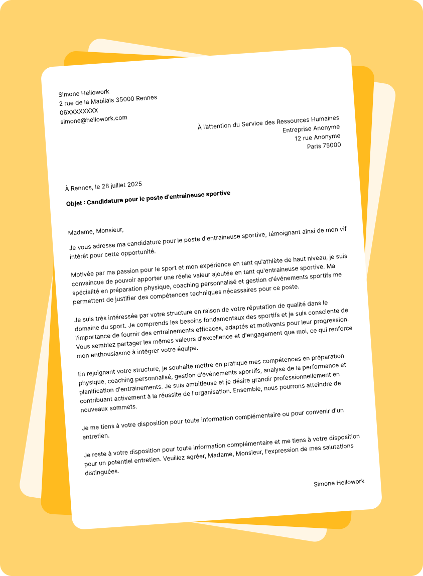 Exemple lettre de motivation en tant que Sportif