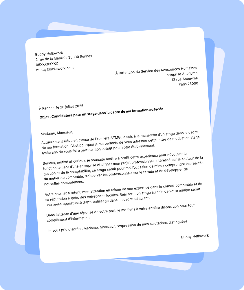 Modèle lettre de motivation Stage lycée Exemple lettre de motivation Stage lycée