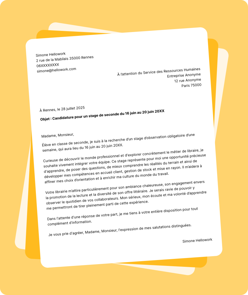Exemple lettre de motivation Stage de seconde