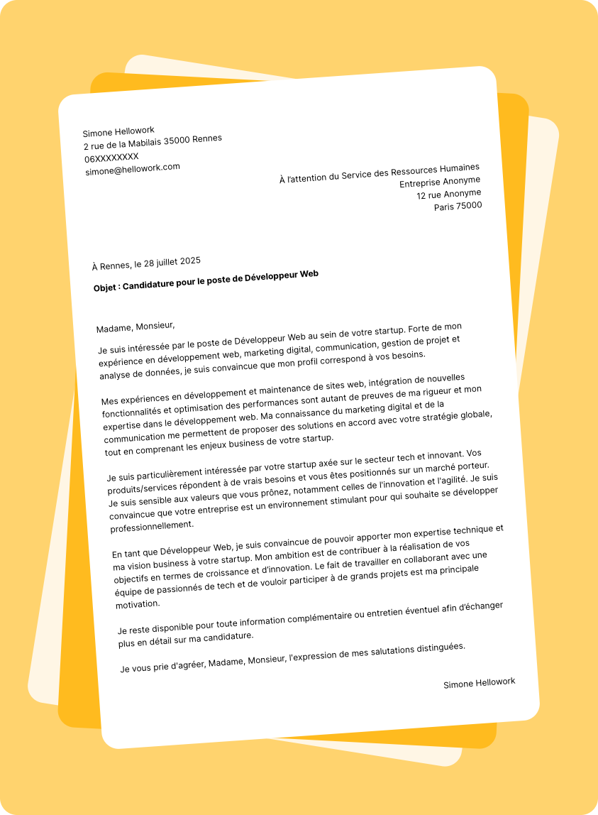 Exemple lettre de motivation pour le secteur Start Up