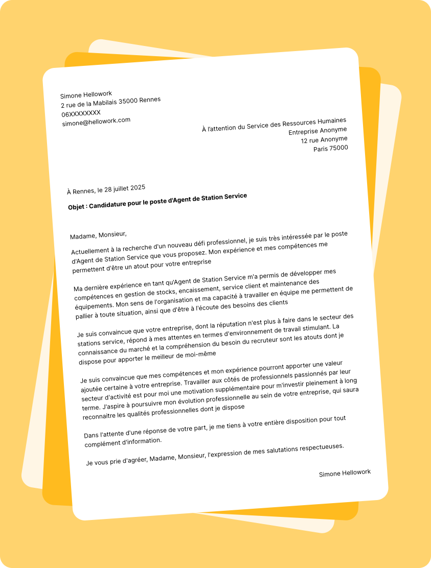 Exemple lettre de motivation pour le secteur Station service