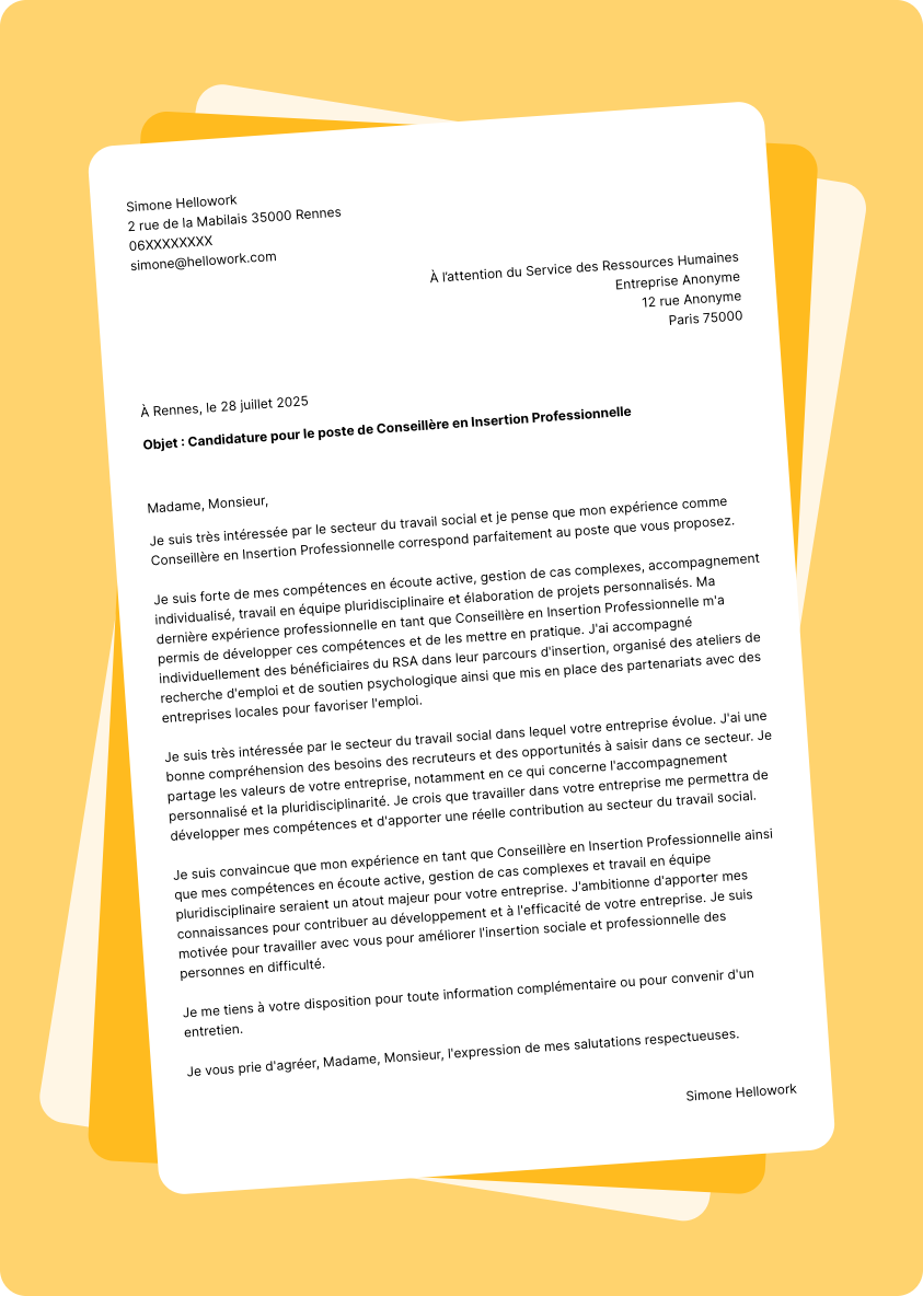 Modèle lettre de motivation pour le secteur Travail social Exemple lettre de motivation pour le secteur Travail social