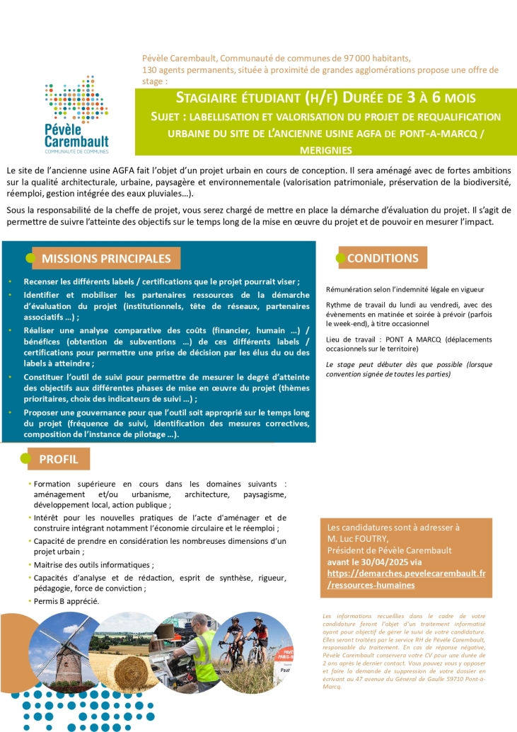Pévèle Carembault recrute un Stagiaire Etudiant (H/F) 