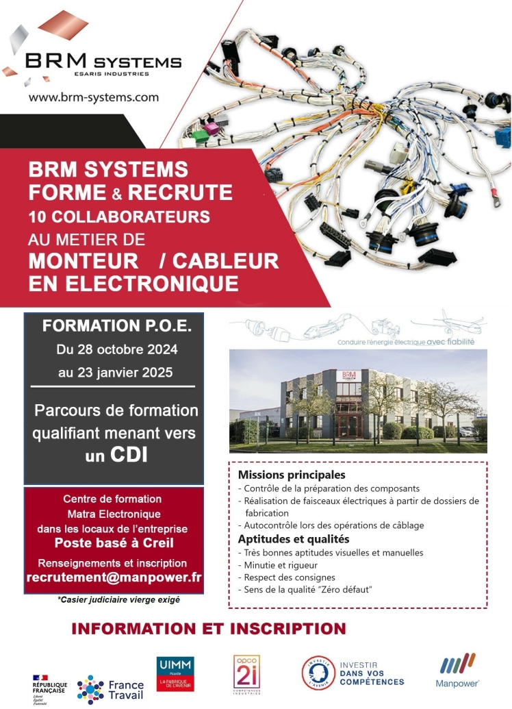 Recrutement et formation au métier de Monteur câbleur en électronique