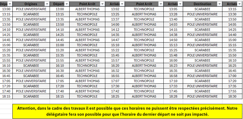 Fiche horaire 