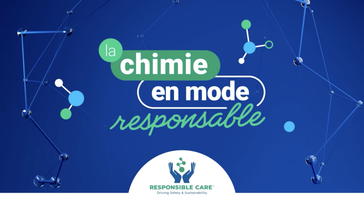 Logo de la campagne la chimie en mode responsable en bleu, blanc et vert faisant partie du prix Responsible care 